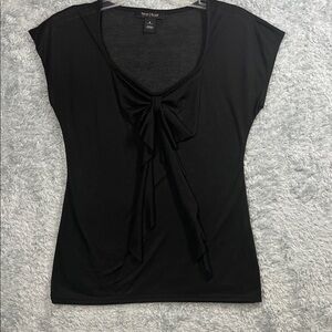 White House Black Market Classic Black Tie Blouse